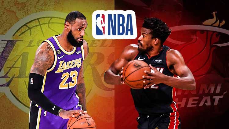 LA Lakers berhasil mengawali langkahnya di Final NBA 2018/20 dengan baik usai menundukkan sang lawan, Miami Heat. Copyright: © Grafis:Frmn/Indosport.com