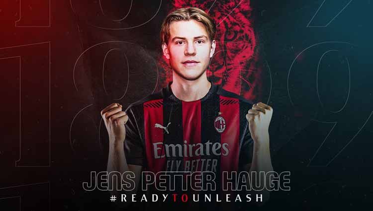 Klub raksasa Serie A Italia, AC Milan, baru saja meresmikan amunisi baru bernama Jens Petter Hauge pada Kamis (1/10/2020) sore WIB. Copyright: © Twitter@acmilan