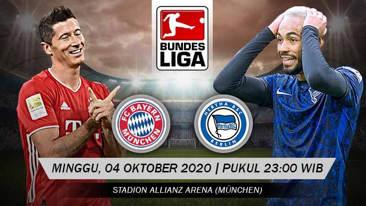 Berikut prediksi pertandingan pekan ketiga kompetisi Bundesliga Jerman musim 2020-2021 antara Bayern Munchen vs Hertha Berlin. Copyright: © Grafis: Yanto/Indosport.com