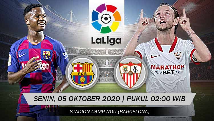 Berikut prediksi pertandingan antara Barcelona vs Sevilla di pekan ke-5 LaLiga Spanyol 2020/21, Senin (05/10/20) dini hari WIB. Copyright: © Grafis: Yanto/Indosport.com