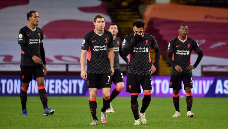 Reaksi Mohamed Salah dkk usai Liverpool dibantai Aston Villa dalam laga lanjutan Liga Inggris. Copyright: © Rui Vieira/PA Images via Getty Images