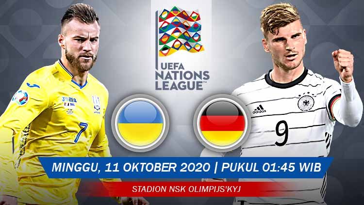Berikut link live streaming pertandingan UEFA Nations League 2020 yang mempertemukan Ukraina vs Jerman pada Minggu (11/10/20) pukul 01.45 dini hari WIB. Copyright: © Grafis: Yanto/Indosport.com