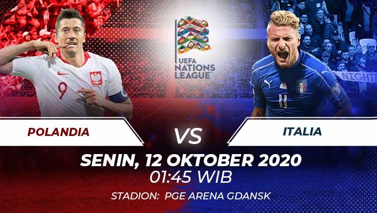 Prediksi pertandingan UEFA Nations League antara Polandia vs Italia yang akan tersaji pada Senin (12/10/2020) pukul 01.45 dini hari WIB. Copyright: © Grafis:Frmn/Indosport.com