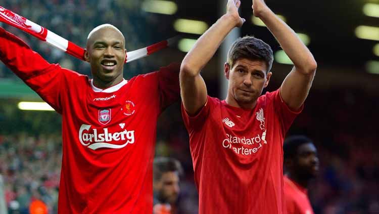 Perseteruan dua eks pemain Liverpool, El Hadji Diouf dan Steven Gerrard. Copyright: © Getty Images