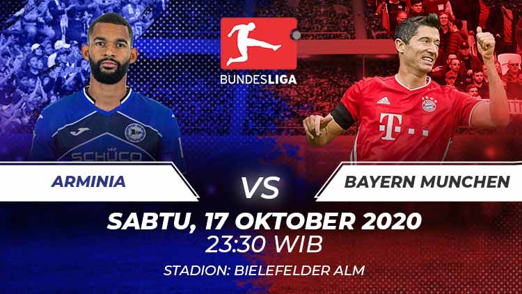 Link live streaming pekan keempat Bundesliga Jerman antara Arminia Bielefeld vs Bayern Munchen bisa disaksikan melalui Mola TV pada Sabtu (17/10/2020) pukul 23:30 WIB. Copyright: © Grafis:Frmn/Indosport.com