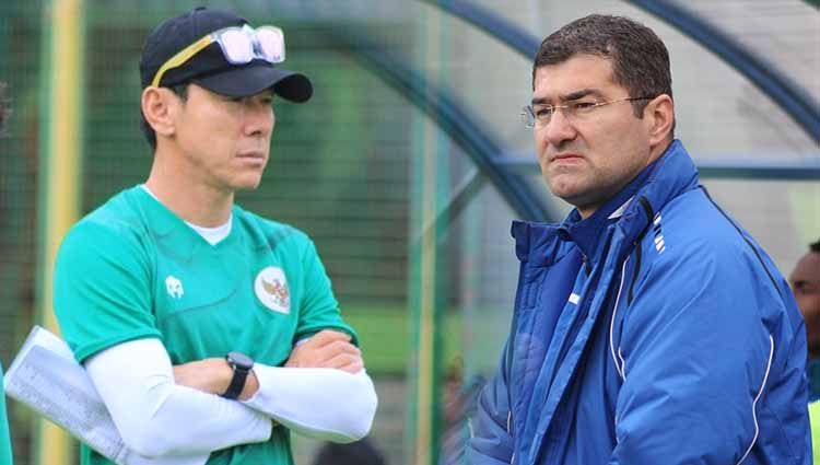 Pelatih Timnas U-19, Shin Tae-Yong dan pelatih Timnas Bosnia & Herzegovina U-19, Slaven Musa. Copyright: © Grafis: Yuhariyanto/INDOSPORT