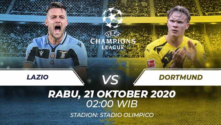 Lazio akan segera menjamu Borussia Dortmund di matchday pertama Grup F Liga Champions. Anda bisa menyaksikan pertandingan tersebut melalui live streaming. Copyright: © Grafis:Frmn/Indosport.com