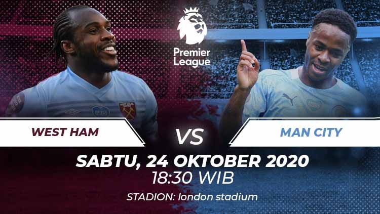 Berikut prediksi pertandingan West Ham United vs Manchester City di ajang Liga Inggris pekan ke-6, Sabtu (24/10/2020) pukul 18.30 WIB. Copyright: © Grafis:Frmn/Indosport.com