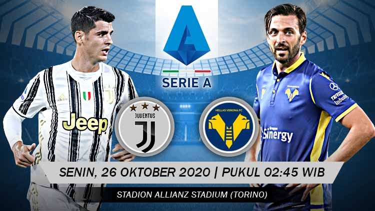 Berikut ini link live streaming pertandingan Serie A Italia antara Juventus vs Hellas Verona hari ini, Senin (26/10/20) pukul 02/45 dini hari WIB. Copyright: © Grafis: Yanto/Indosport.com