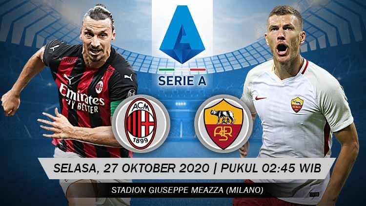 Berikut jadwal pertandingan Serie A Italia hari ini di mana AC Milan akan menjamu AS Roma di San Siro, Selasa (27/10/20) dini hari WIB. Copyright: © Grafis: Yanto/Indosport.com