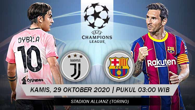 Berikut prediksi pertandingan sepak bola Liga Champions 2020-2021 antara Juventus vs Barcelona yang bertempat di Allianz Stadium pada Kamis (29/10/20). Copyright: © Grafis: Yanto/Indosport.com
