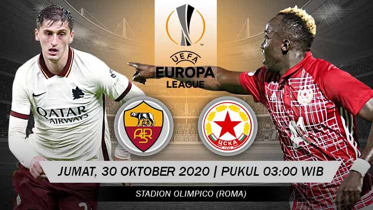 Berikut tersaji link live streaming pertandingan sepak bola Liga Europa 2020-2021 antara AS Roma vs CSKA Sofia yang akan berlangsung pada Jumat (30/10/20). Copyright: © Grafis: Yanto/Indosport.com
