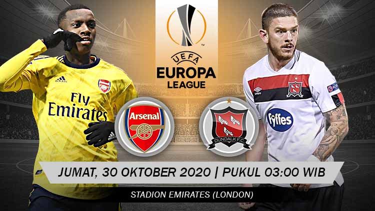 Berikut link live streaming pertandingan match 2 Grup B Liga Europa musim 2020/2021 yang akan mempertemukan Arsenal vs Dundalk Copyright: © Grafis: Yanto/Indosport.com
