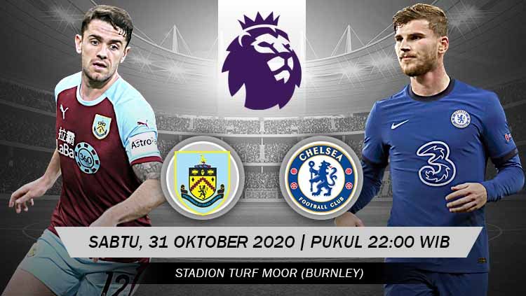 Berikut prediksi pertandingan Liga Inggris 2020-2021 antara Burnley vs Chelsea yang akan berlangsung di Turf Moor Stadium pada Sabtu (31/10/20). Copyright: © Grafis: Yanto/Indosport.com