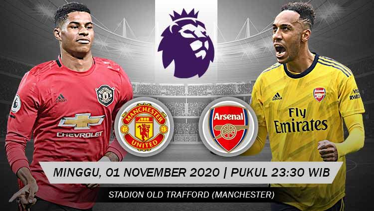 Prediksi pertandingan Liga Inggris antara Manchester United vs Arsenal, Minggu (01/11/20). Copyright: © Grafis: Yanto/Indosport.com