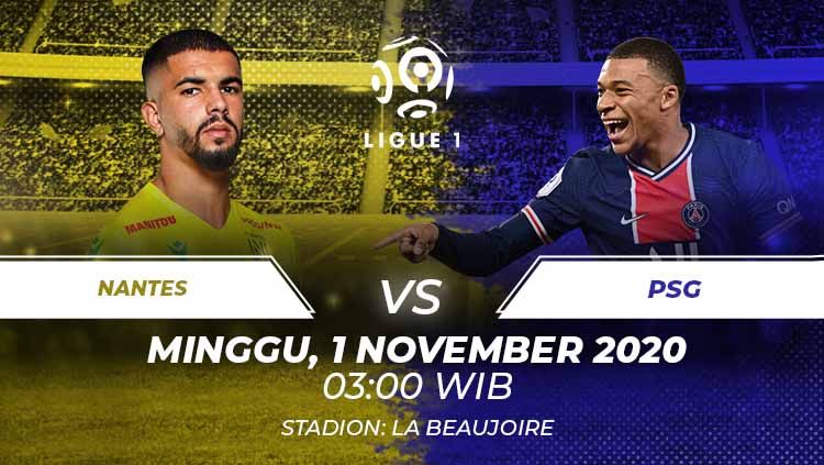 Berikut prediksi pertandingan pekan kesembilan Ligue 1 Prancis antara Nantes vs Paris Saint-Germain (PSG) pada Minggu (1/1/2020) dini hari WIB. Copyright: © Grafis:Frmn/Indosport.com
