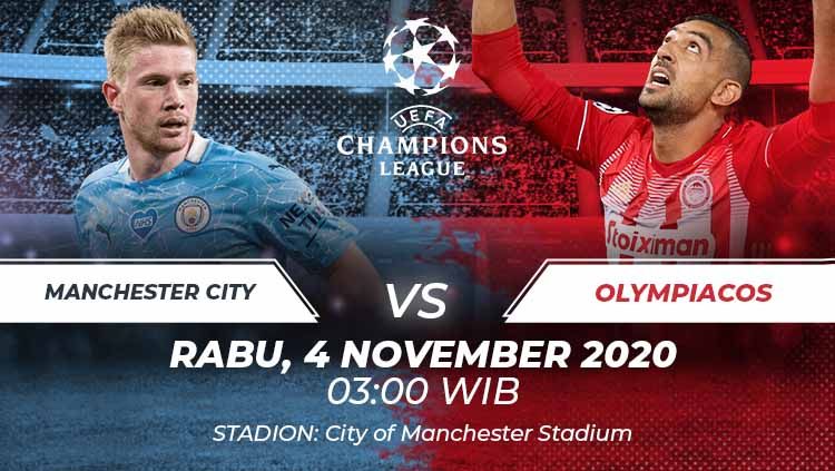 Berikut prediksi Liga Champions 2020-2021 antara Manchester City vs Olympiacos. Copyright: © Grafis:Frmn/Indosport.com