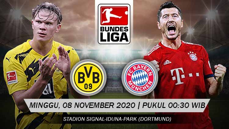 Link Live Streaming Big Match Bundesliga Jerman: Borussia Dortmund vs Bayern Munchen, Minggu (8/11/2020) pukul 00:30 dini hari WIB. Copyright: &copy; Grafis: Yanto/Indosport.com