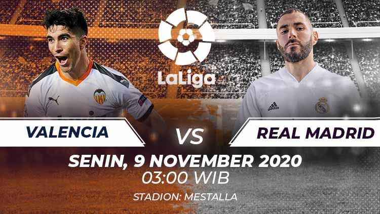 Memasuki pekan kedelapan LaLiga Spanyol 2020-2021, Real Madrid akan lakoni duel lawan Valencia, Senin (09/11/20). Berikut prediksi pertandingannya. Copyright: © Grafis:Frmn/Indosport.com