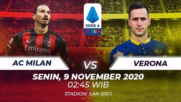 Berikut prediksi pertandingan AC Milan vs Verona di ajang Serie A Italia giornata ke-7, Senin (9/11/2020) pukul 02.45 WIB di San Siro. Copyright: © Grafis:Frmn/Soicaumienbac.cc