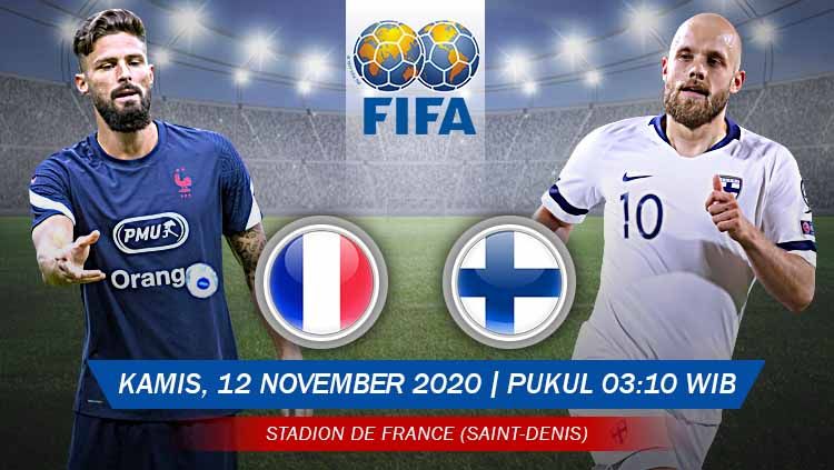 Pertandingan uji coba atau persahabatan FIFA kali ini menampilkan Timnas Prancis vs Finlandia. Berikut prediksi lengkapnya. Copyright: &copy; Grafis: Yanto/Indosport.com
