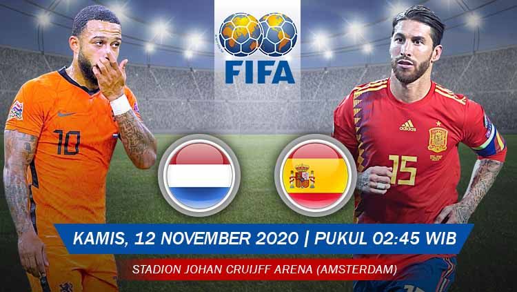 Berikut prediksi untuk pertandingan uji coba internasional antara Belanda vs Spanyol, yang akan digelar Kamis (12/11/20) pukul 02.45 WIB. Copyright: © Grafis: Yanto/Indosport.com