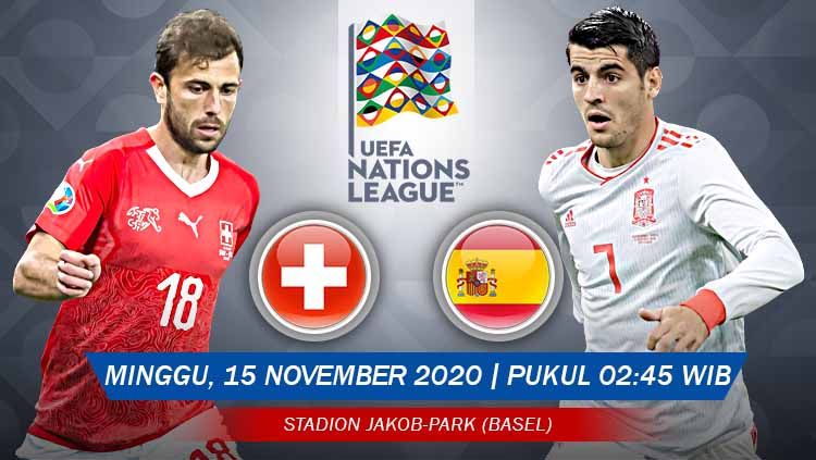 Berikut prediksi pertandingan Swiss vs Spanyol di ajang UEFA Nations League 2020 Grup D, Minggu (15/11/2020) pukul 02.45 WIB di St. Jakob Park. Copyright: © Grafis: Yanto/Indosport.com