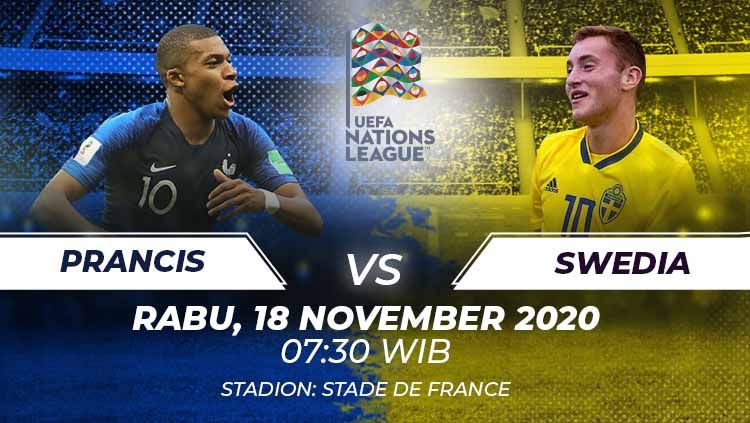 Berikut tersaji link live streaming pertandingan sepak bola UEFA Nations League antara Prancis vs Swedia yang akan berlangsung pada Rabu (18/11/20) pukul 02.45. Copyright: © Grafis:Frmn/Indosport.com