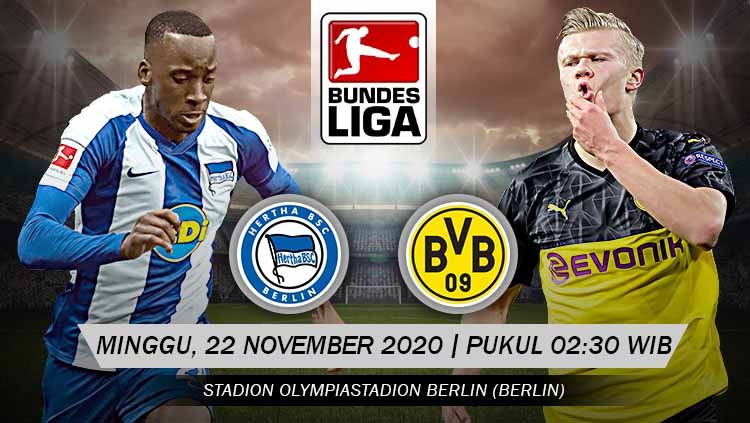 Hertha Berlin akan segera berhadapan dengan Borussia Dortmund pada pekan ke-8 Bundesliga Jerman. Anda bisa menyaksikan pertandingan tersebut melalui live streaming. Copyright: © Grafis: Yanto/Indosport.com