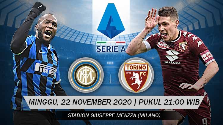 Berikut prediksi pertandingan Inter Milan vs Torino di ajang Serie A Italia giornata ke-8, Minggu (22/11/2020) pukul 21.00 WIB di Giuseppe Meazza. Copyright: © Grafis: Yanto/Indosport.com