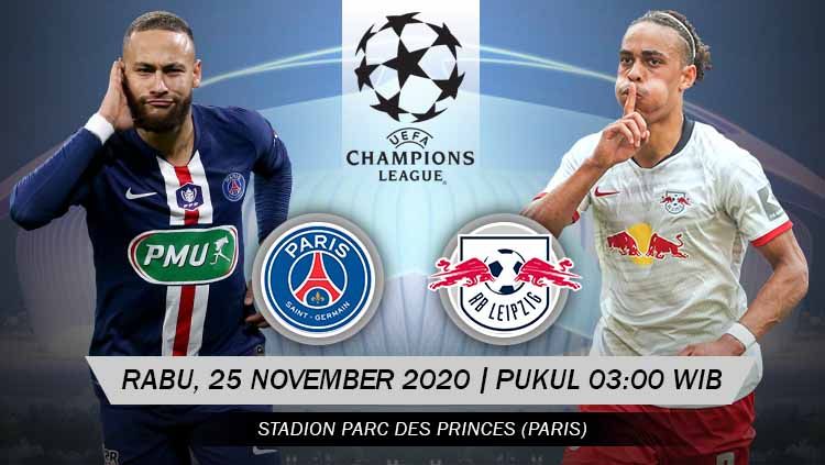Berikut tersaji link live streaming pertandingan Liga Champions 2020/21 antara Paris Saint-Germain vs Red Bull Leipzig yang akan bertempat di Parc des Princes. Copyright: © Grafis: Yuhariyanto/INDOSPORT