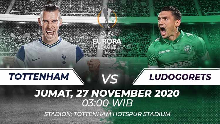 Berikut prediksi pertandingan Liga Europa antara Tottenham Hotspur vs Ludogorets, Jumat (27/11/20). Copyright: © Grafis:Frmn/Indosport.com