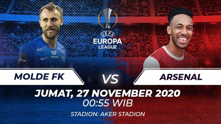 Berikut prediksi pertandingan Molde vs Arsenal di ajang Liga Europa Grup B, Jumat (27/11/2020) pukul 00.55 WIB di Stadion Aker. Copyright: © Grafis:Frmn/Indosport.com