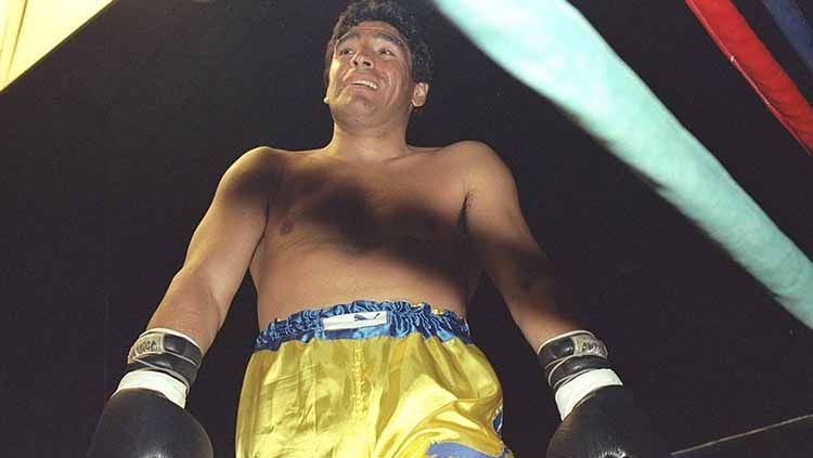 Diego Maradona saat naik ring tinju di tahun 1996. Copyright: © Ben Radford/Allsport