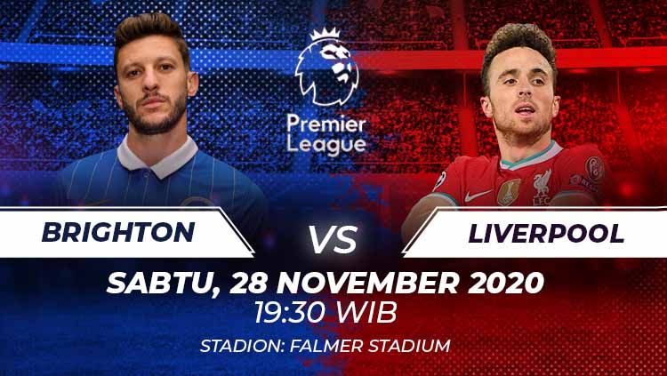 Berikut link live streaming pertandingan Liga Inggris 2020-2021 antara Brighton & Hove Albion vs Liverpool yang akan berlangsung pada Sabtu (28/11/20). Copyright: © Grafis:Frmn/Indosport.com