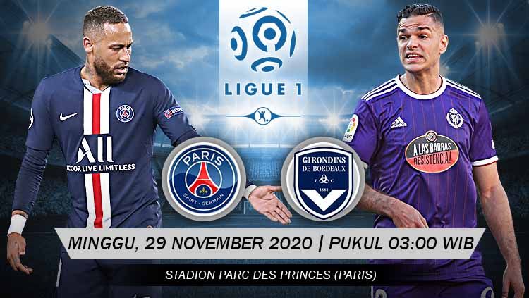 Live Streaming pertandingan  PSG vs Bordeaux di ajang Ligue 1 pekan ke-12, Minggu (29/11/20) pukul 03.00 WIB Copyright: © Grafis: Yanto/Indosport.com