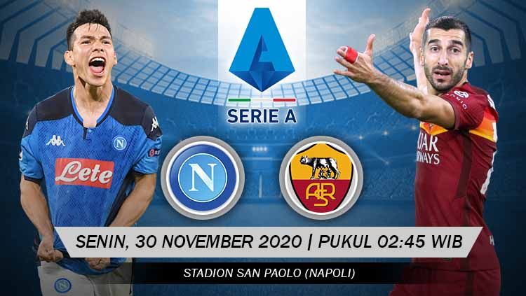 Berikut tersaji prediksi pertandingan Serie A Liga Italia 2020-2021 antara Napoli vs AS Roma yang akan berlangsung pada Senin (30/11/20) pukul 02.45 WIB. Copyright: © Grafis: Yanto/Indosport.com