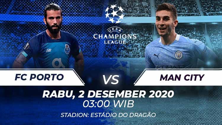 Berikut prediksi pertandingan kelima fase grup Liga Champions 2020/21 antara FC Porto vs Manchester City, Rabu (2/12/20) dini hari WIB. Copyright: © Grafis:Frmn/Indosport.com
