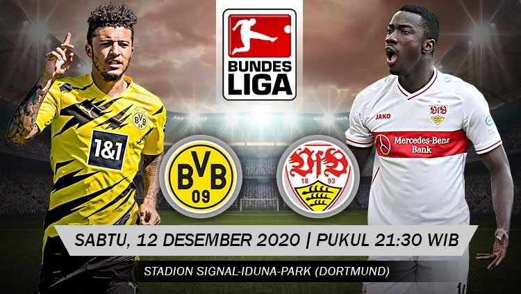 Berikut tersaji prediksi pertandingan Bundesliga Jerman 2020-2021 antara Borussia Dortmund vs VfB Stuttgart yang akan berlangsung di Signal Iduna Park. Copyright: © Grafis: Yanto/Soicaumienbac.cc