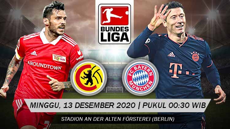 Berikut prediksi pertandingan Union Berlin vs Bayern Munchen di ajang Bundesliga Jerman pekan ke-11, Minggu (13/12/2020) pukul 00.30 WIB di Alte Forsterei. Copyright: © Grafis: Yanto/Indosport.com