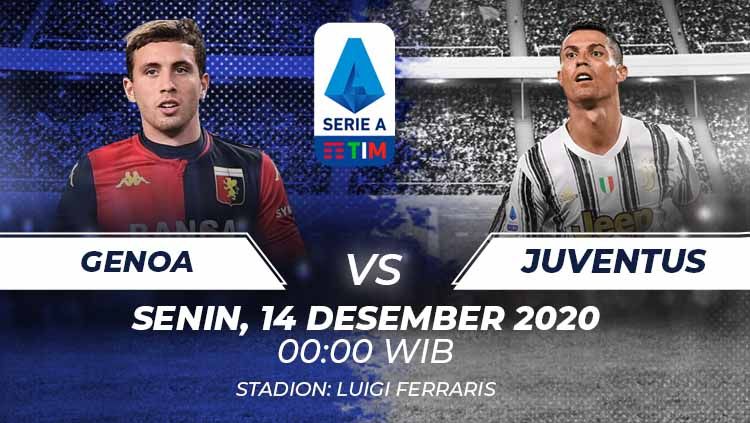Berikut tersaji prediksi pertandingan sepak bola Serie A Liga Italia 2020-2021 antara Genoa vs Juventus yang akan berlangsung di Stadion Luigi Ferraris. Copyright: © Grafis:Frmn/Indosport.com