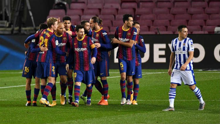 Berikut tersaji hasil pertandingan LaLiga Spanyol 2020-2021 antara Barcelona vs Real Sociedad yang berlangsung pada Kamis (17/12/20) di Camp Nou. Copyright: © David Ramos/Getty Images