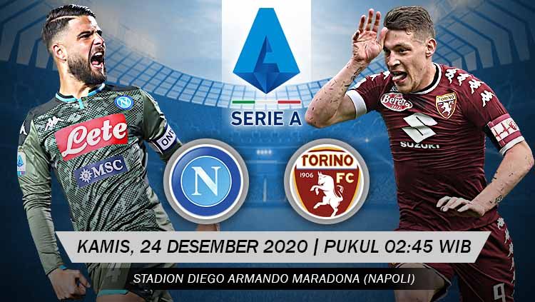 Berikut prediksi pertandingan Napoli vs Torino di ajang Serie A Italia giornata ke-14, Kamis (24/12/2020) pukul 02.45 WIB di San Paolo. Copyright: © Grafis: Yanto/Indosport.com