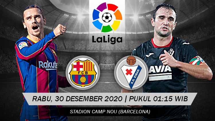Berikut link live streaming untuk pertandingan LaLiga Spanyol antara Barcelona vs Eibar, yang akan digelar pada Rabu (30/12/20) pukul 01:15 WIB. Copyright: © Grafis: Yuhariyanto/INDOSPORT