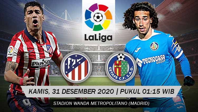 Berikut link live streaming pertandingan LaLiga Spanyol 2020/21 pekan ke-16 antara Atletico Madrid vs Getafe, Kamis (31/12/20) pukul 01:15 dini hari WIB. Copyright: © Grafis: Yanto/Indosport.com