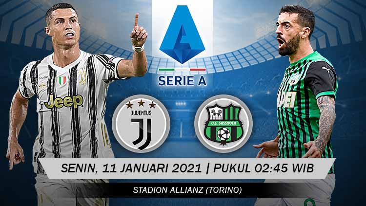 Berikut tersaji prediksi pertandingan sepak bola Serie A Liga Italia 2020-2021 antara Juventus vs Sassuolo di Allianz Stadium pada Senin (11/01/21). Copyright: © Grafis: Yanto/Indosport.com