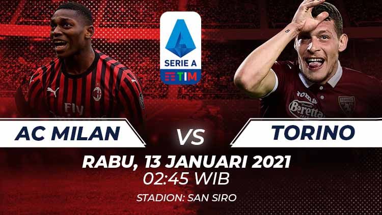 Berikut prediksi pertandingan babak 16 besar Coppa Italia 2020/21 antara AC Milan vs Torino di San Siro, Rabu (13/1/21) dini hari WIB. Copyright: © Grafis:Frmn/Indosport.com