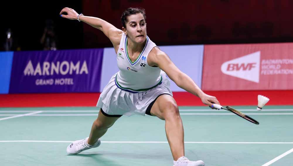 Perjalanan Carolina Marin yang baru saja comeback nampaknya dimudahkan saat ia berpartisipasi di ajang Kejuaraan Bulutangkis Eropa 2022. Copyright: © Shi Tang/Getty Images