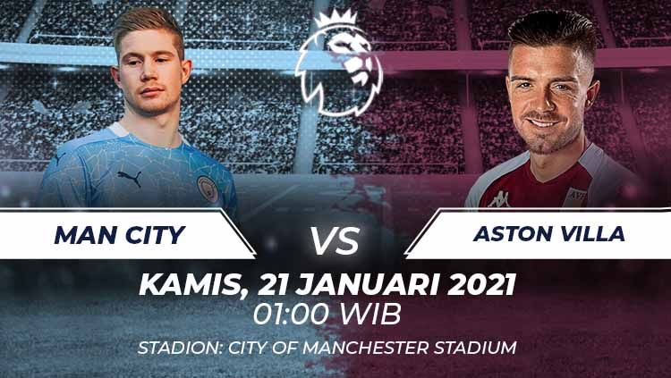 Berikut link live streaming pertandingan lanjutan Liga Inggris 2020-2021 antara Manchester City vs Aston Villa yang berlangsung di Etihad Stadium. Copyright: © Grafis:Frmn/Indosport.com