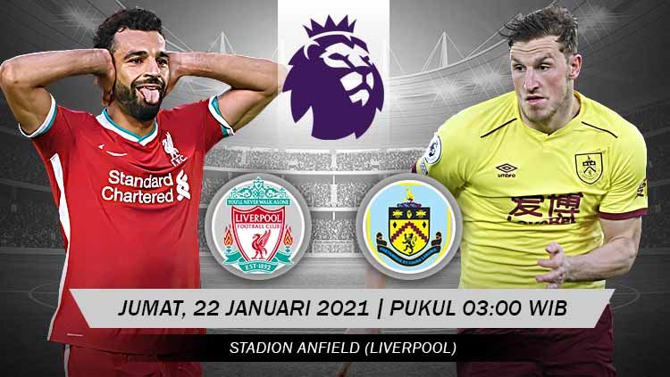 Berikut prediksi pertandingan Liverpool vs Burnley di ajang Liga Inggris pekan ke-18, Jumat (22/01/2021) pukul 03.00 WIB di Anfield. Copyright: © Grafis:Yanto/Soicaumienbac.cc